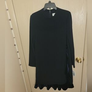 Mikael Aghal Velvet Ruffle Long Sleeve Dress Classy Designer Womens Size 12 NWT